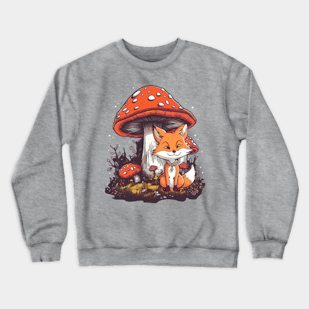 Fox under mushrooms Crewneck Sweatshirt by tatadonets